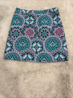 Talbots Teal & Pink Printed Mini Skirt